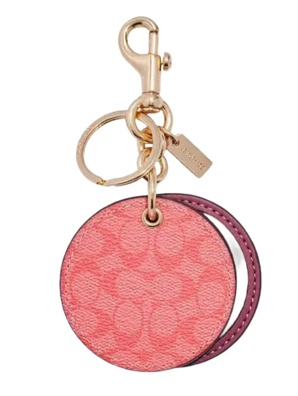🆕 Coach Pink Lemonade Signature C Mirror Bag Charm Keyring Purse Fob Keychain